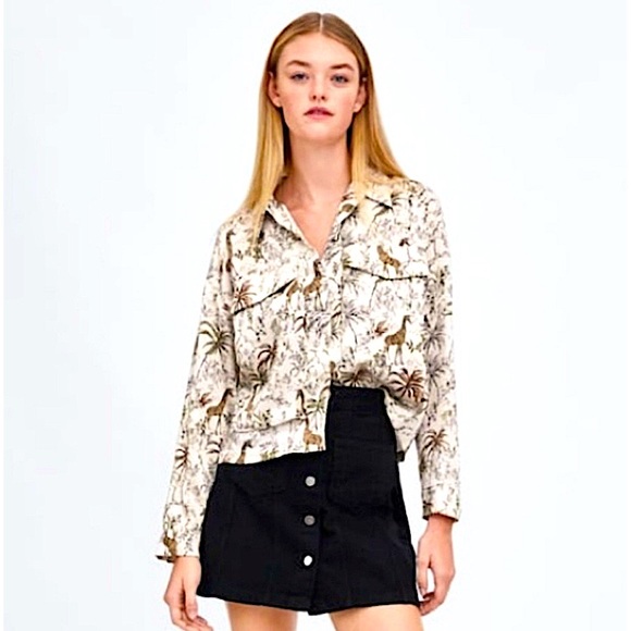 Zara Tops - Zara TRF Collection - Giraffes Print Button down Blouse Size L